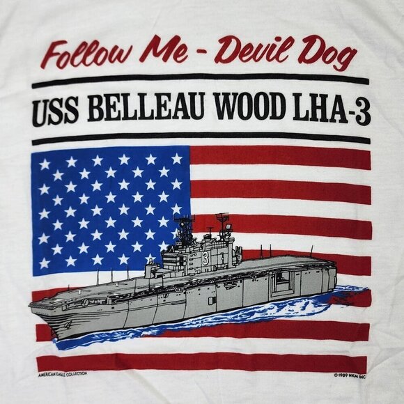 Hanes Vintage USS Belleau Wood LHA-3 White Cotton T-Shirt, Men's - Picture 1 of 7